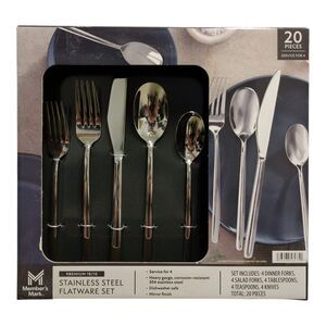 Member's Mark Premium 20-Piece Stainless Modern Flatware Set, Mirror Finish